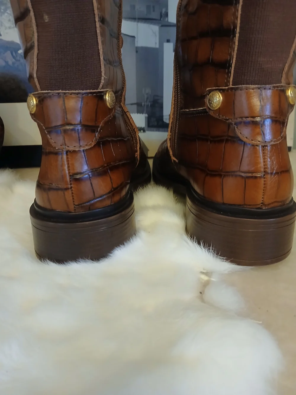 Vince Camuto Tall Brown Croc-Embossed Lace-Up  Riding Boots 